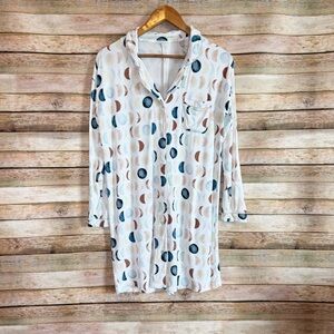 Little Sleepies Womens Luna Neutral Moon  Long Sleeve Sleep Shirt Nightgown Sz S